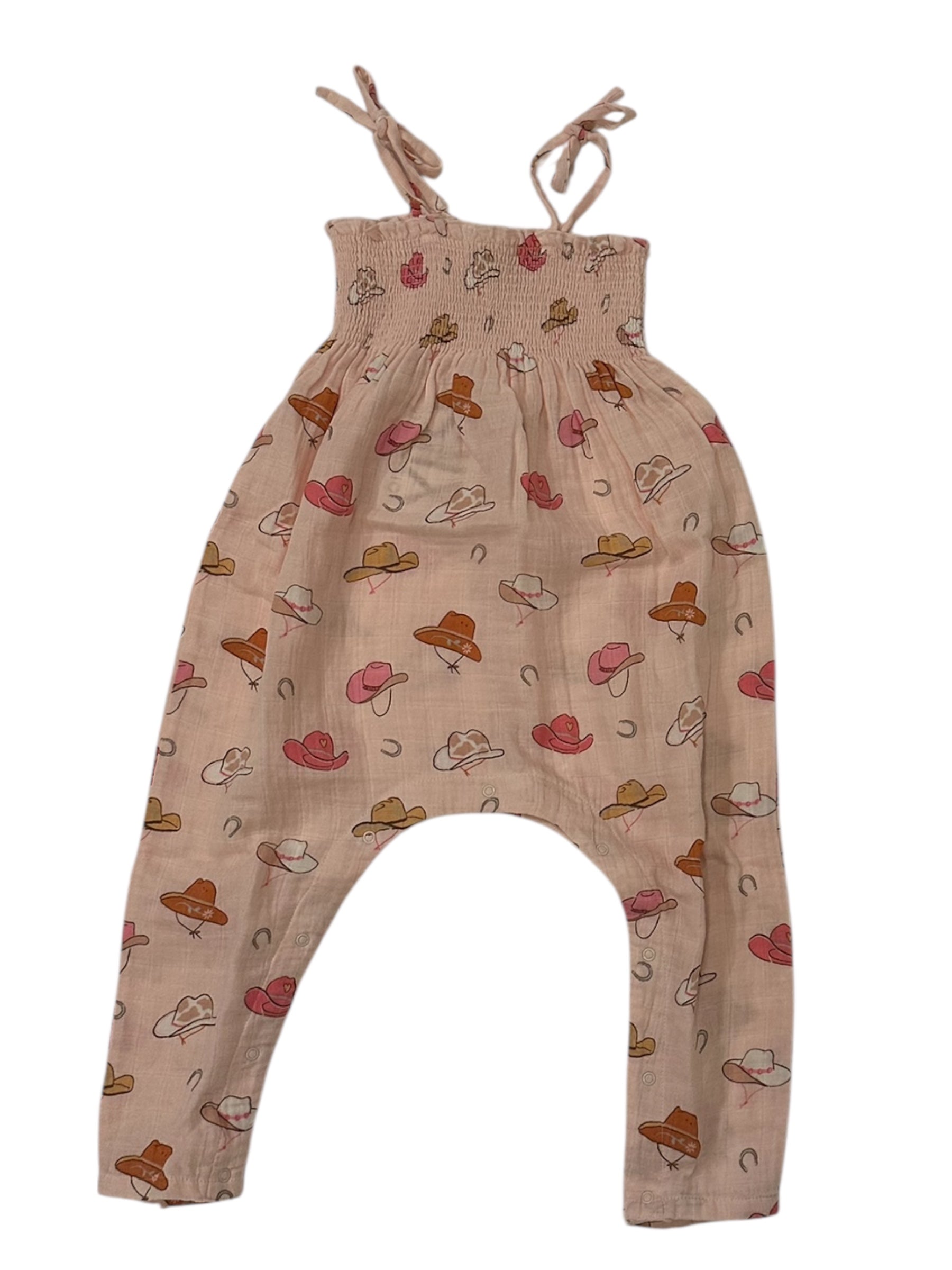 Pink Western Muslin Smocked Jumpsuit