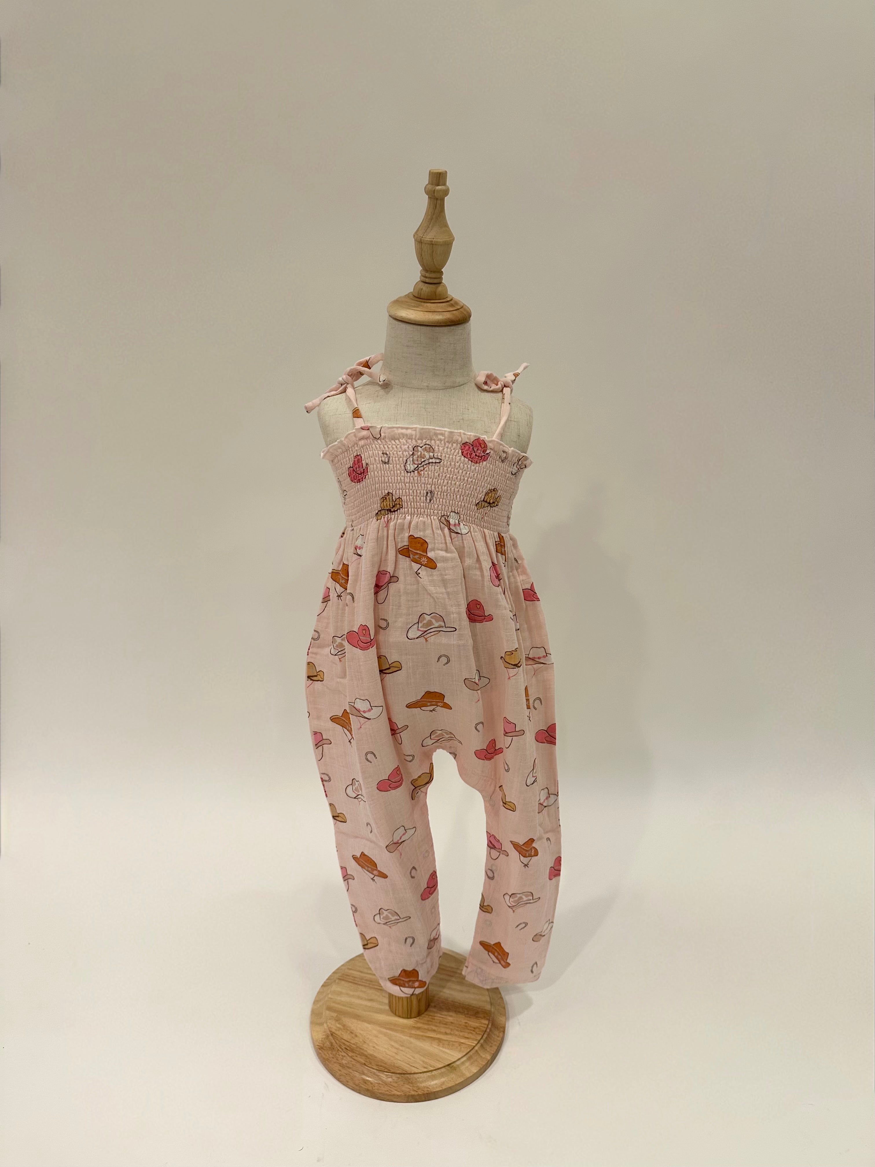 Pink Western Muslin Smocked Jumpsuit
