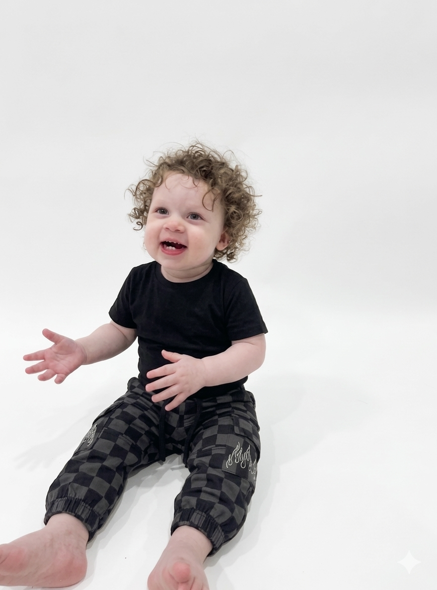 Black and Grey Checkered Cargo Joggers