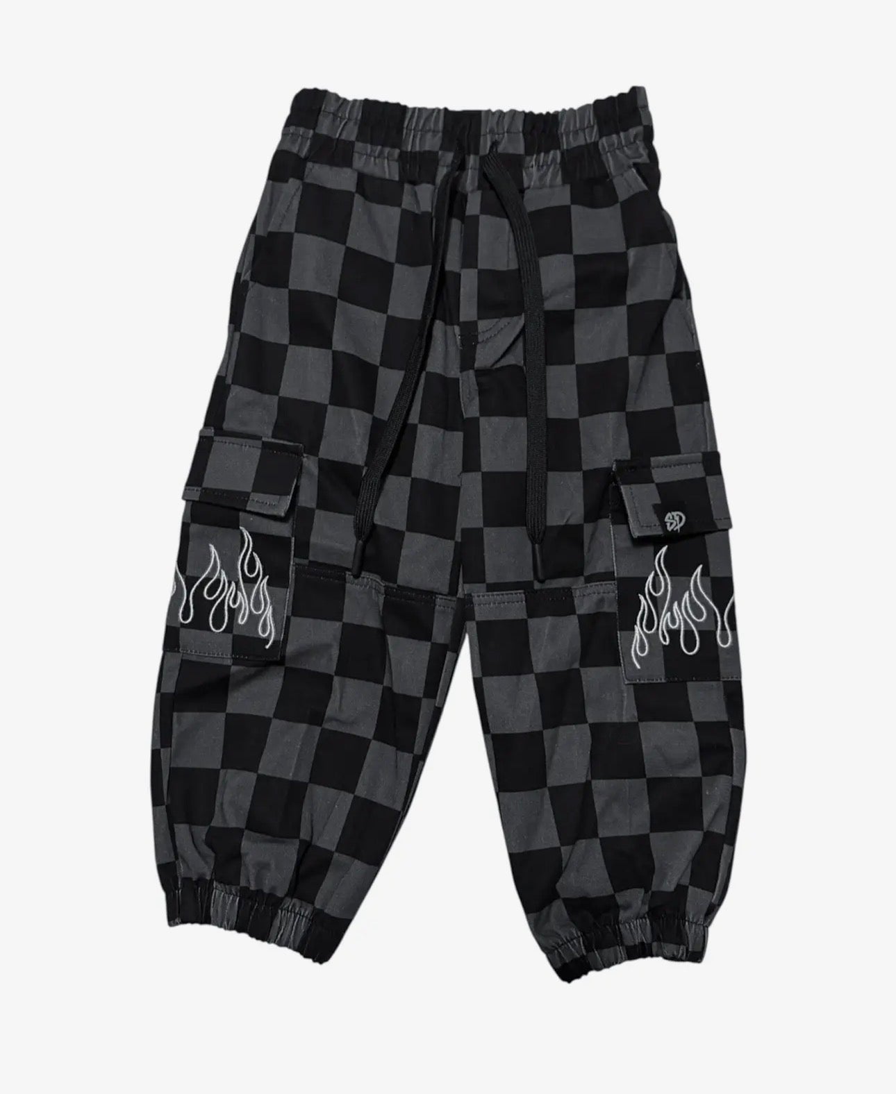 Black and Grey Checkered Cargo Joggers