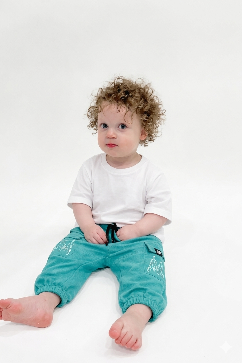 Teal Flame Cargo Joggers